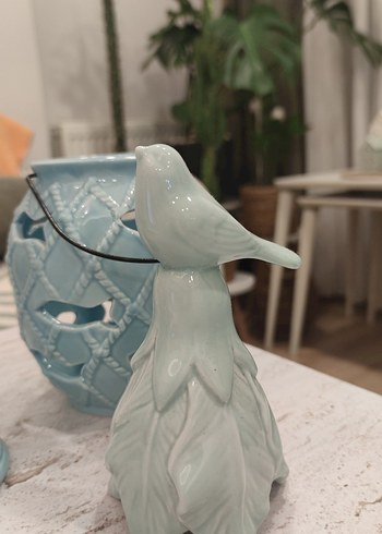 Mavi Seramik Kuş Figürleri ve Dekoratif Fener - Görsel 3