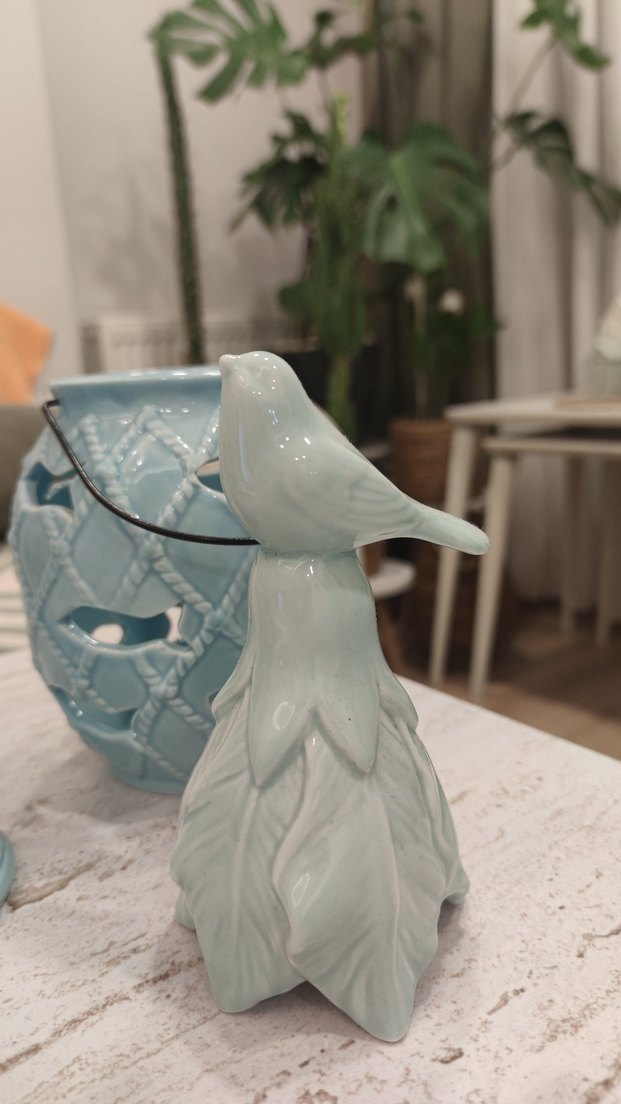 Mavi Seramik Kuş Figürleri ve Dekoratif Fener - Görsel 3