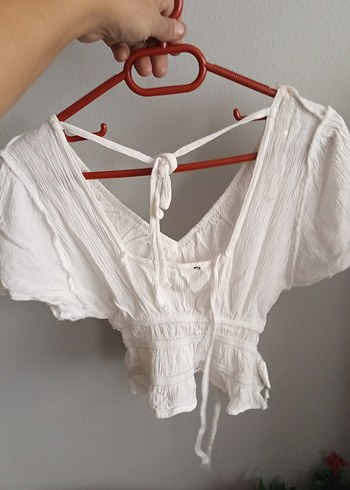 Trendyol & Milla Beyaz V Yaka Keten Mini Bluz