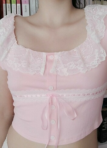 l Beden pembe Renk Lolita Coquette Bluz