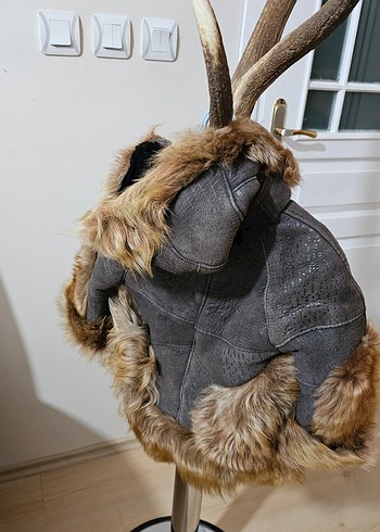 Kürk Detaylı Kahverengi unisex Çocuk montu hırkası - Görsel 3