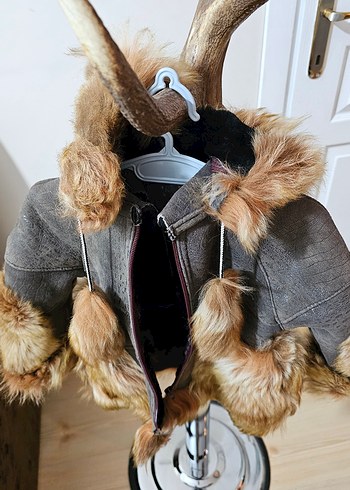 Kürk Detaylı Kahverengi unisex Çocuk montu hırkası - Görsel 4