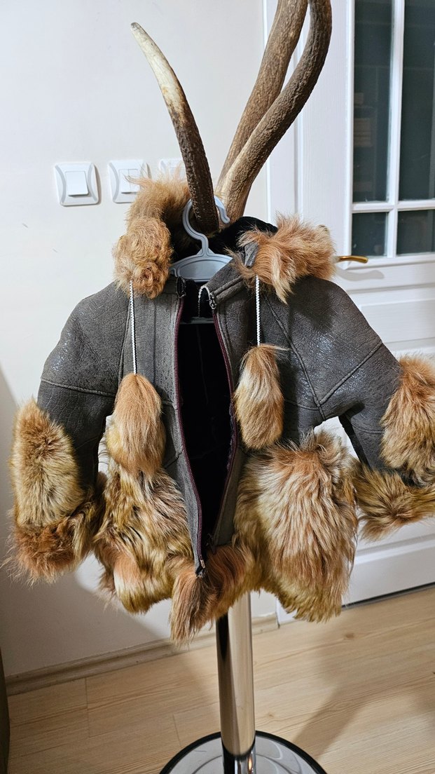 Kürk Detaylı Kahverengi unisex Çocuk montu hırkası - Görsel 5