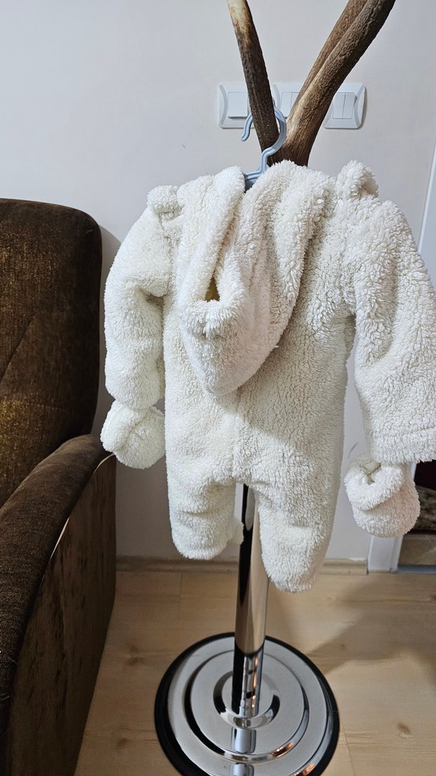 Kız Bebek ekru pamuk polarlı Tulum - Görsel 5