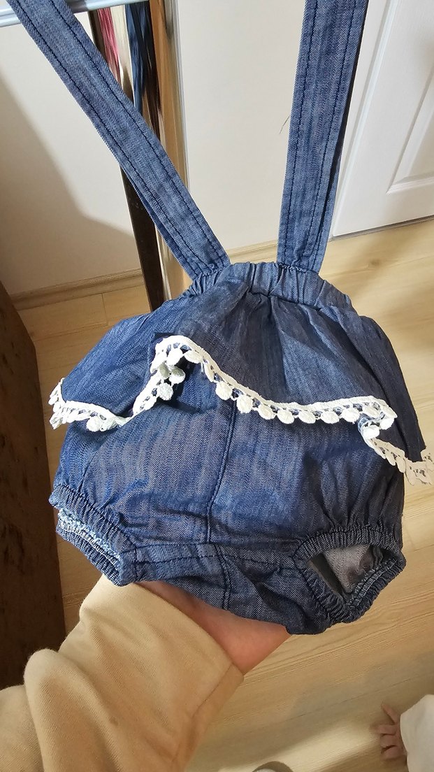 Kız Çocuk Kot Salopet Fırfırlı - Görsel 2