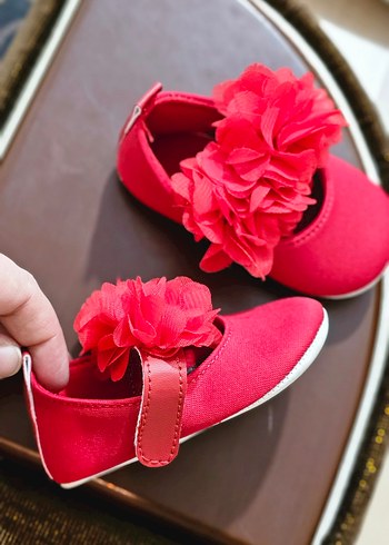 Kız Bebek kırmızı Fırfırlı İlk Adım Ayakkabısı - Görsel 4