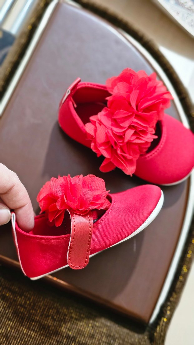 Kız Bebek kırmızı Fırfırlı İlk Adım Ayakkabısı - Görsel 4