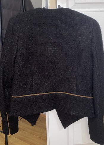 m Beden Fermuarlı Siyah Kadın Blazer Ceket