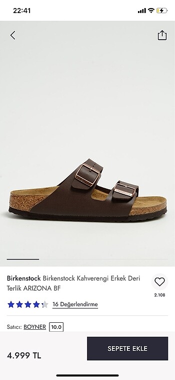 43 Beden kahverengi Renk Birkenstock Erkek Deri Terlik