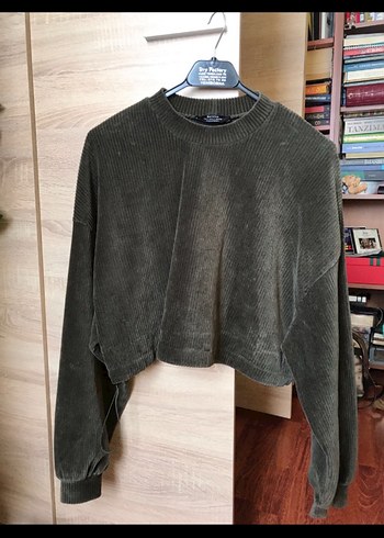 Bershka Haki Kadife Fitilli Üst - Görsel 4