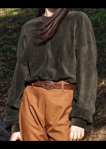 Bershka Haki Kadife Fitilli Üst - Görsel 2