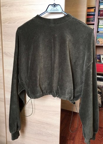 Bershka Haki Kadife Fitilli Üst - Görsel 5