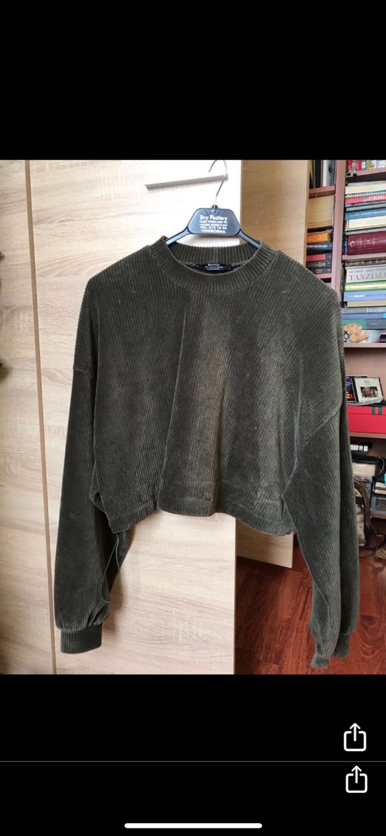 Bershka Haki Kadife Fitilli Üst - Görsel 4