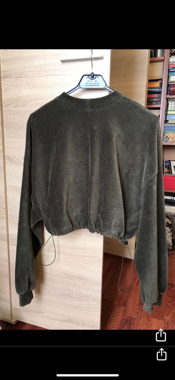 Bershka Haki Kadife Fitilli Üst - Görsel 5