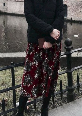 Koton Bordo Çiçek Desenli Midi Pazen Etek - Görsel 2