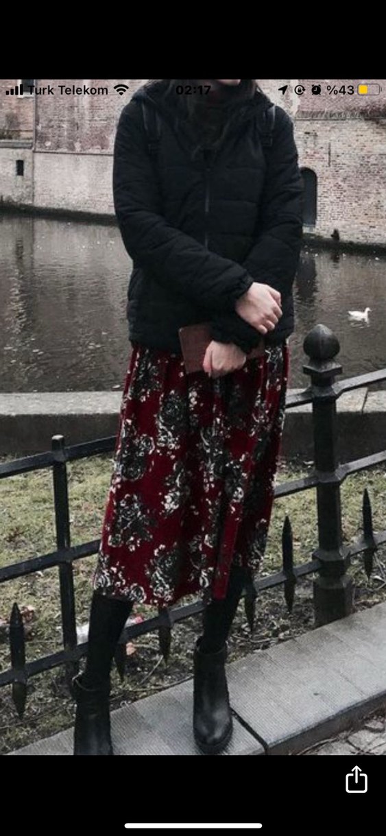 Koton Bordo Çiçek Desenli Midi Pazen Etek - Görsel 2