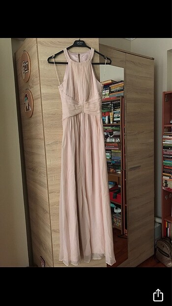 Forever New Pudra Pembe Halter Yaka Şifon Abiye Gece Elbisesi