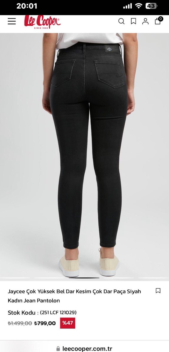 Lee Cooper Siyah Yüksek Bel Dar Paça Jean Pantolon — görsel 2/8