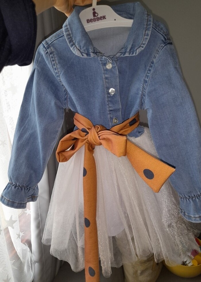 1/2 yaş kot elbise. Etek kısmı kabarık tül.. - Görsel 3