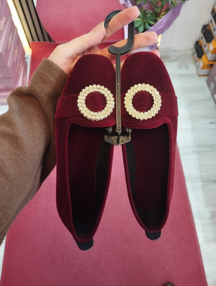 Bordo Süet Tokalı Kadın Babet - Görsel 2