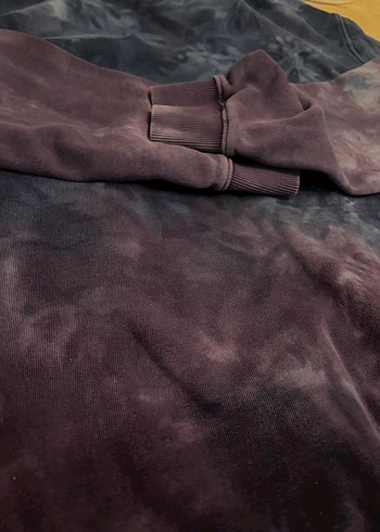 Kadın Mor Batik Desenli Kapüşonlu Sweatshirt - Görsel 4