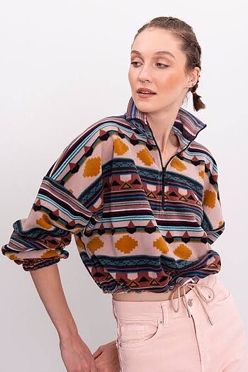 Etnik Desenli Polar Sweatshirt