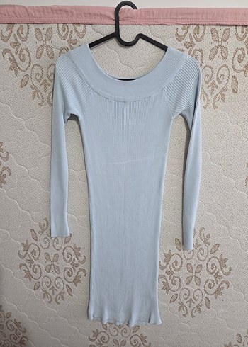 Mavi Uzun Kollu Triko Elbise - Görsel 4