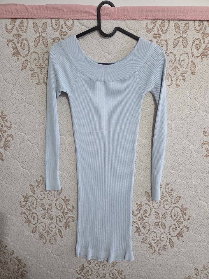 Mavi Uzun Kollu Triko Elbise - Görsel 4