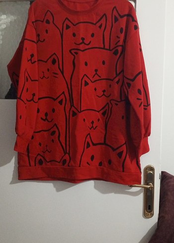 Uzun Kollu Kırmızı Örme Sweatshirt