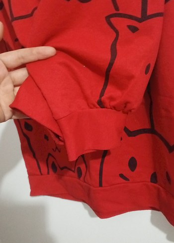universal Beden Uzun Kollu Kırmızı Örme Sweatshirt