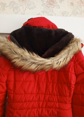 Kürklü Kırmızı Kadın Kışlık Mont - Görsel 6