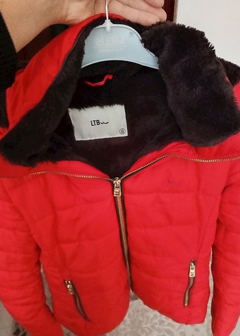 Kürklü Kırmızı Kadın Kışlık Mont - Görsel 5