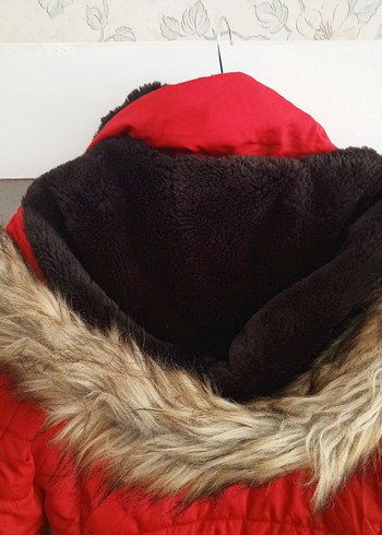 Kürklü Kırmızı Kadın Kışlık Mont - Görsel 7