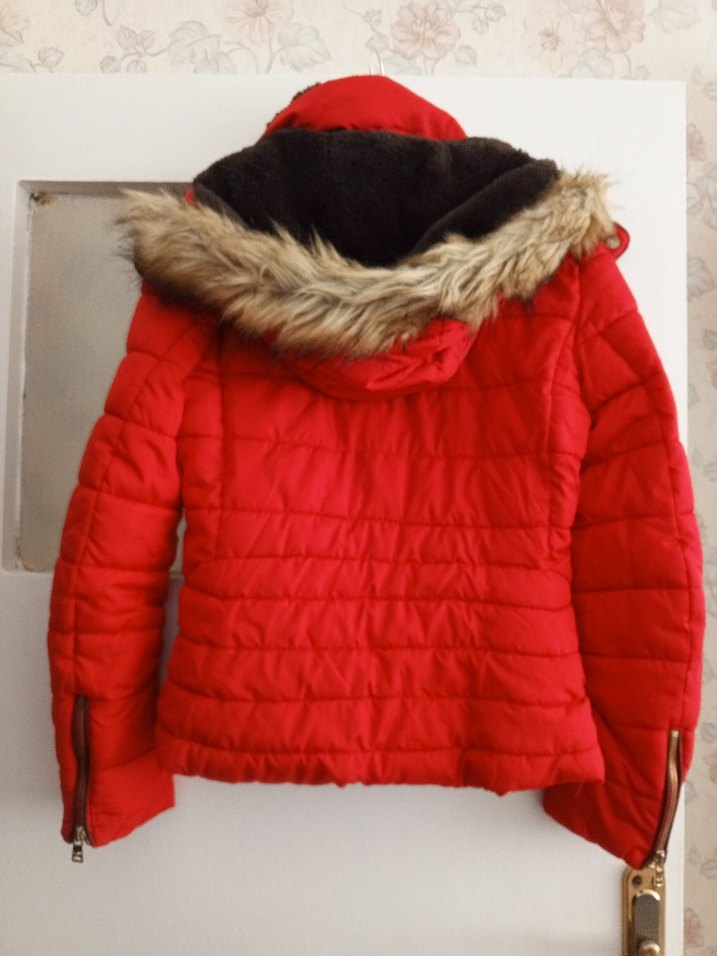 Kürklü Kırmızı Kadın Kışlık Mont - Görsel 3