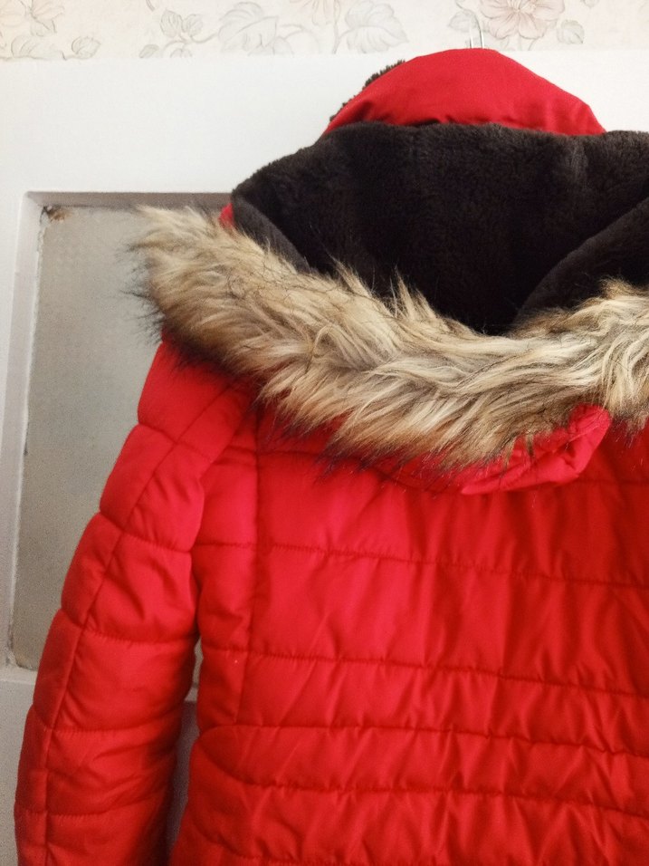 Kürklü Kırmızı Kadın Kışlık Mont - Görsel 4