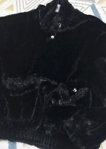 Siyah Kısa Peluş kazak - Görsel 7