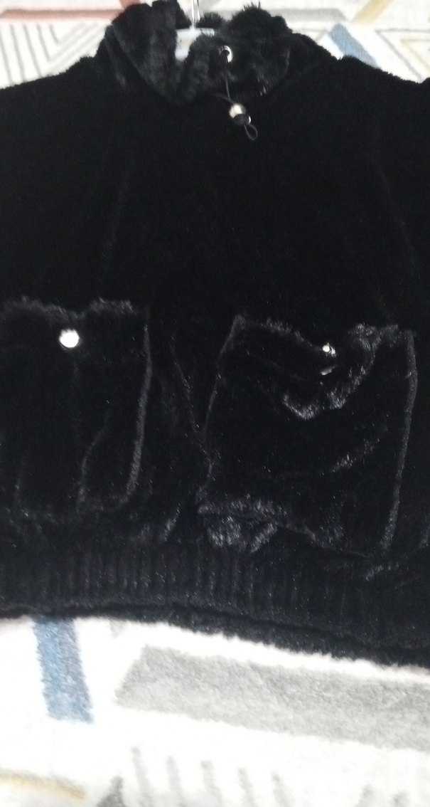 Siyah Kısa Peluş kazak - Görsel 3