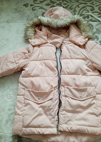 Kürklü Kapüşonlu Pembe Kız Çocuk Mont - Görsel 14