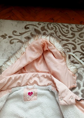 Kürklü Kapüşonlu Pembe Kız Çocuk Mont - Görsel 16