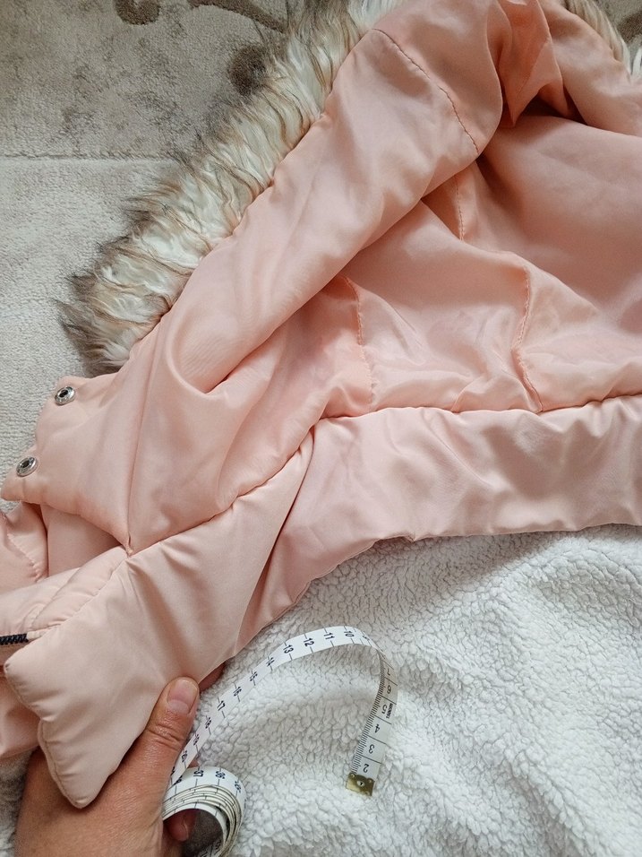 Kürklü Kapüşonlu Pembe Kız Çocuk Mont - Görsel 4