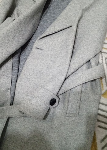 Gri çift düğmeli kadın kaban - Görsel 6