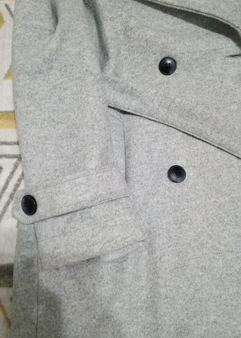 Gri çift düğmeli kadın kaban - Görsel 3