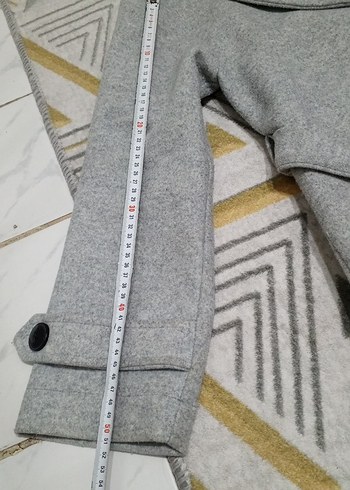 Gri çift düğmeli kadın kaban - Görsel 16