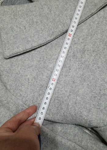 Gri çift düğmeli kadın kaban - Görsel 14