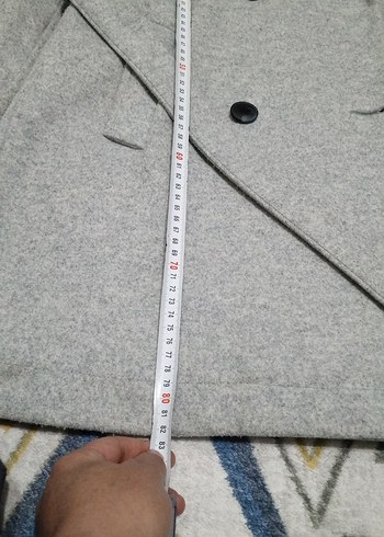 Gri çift düğmeli kadın kaban - Görsel 13