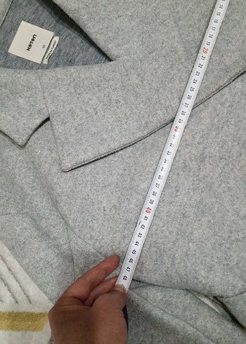 Gri çift düğmeli kadın kaban - Görsel 15