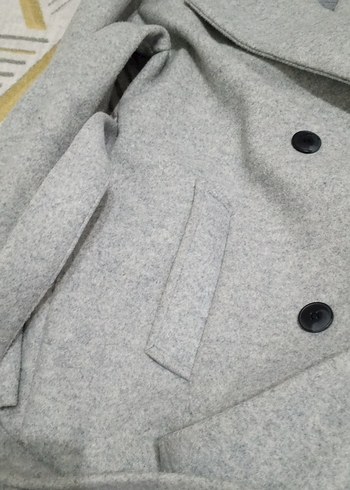 Gri çift düğmeli kadın kaban - Görsel 8