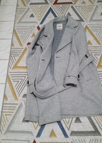 Gri çift düğmeli kadın kaban - Görsel 7