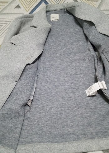 Gri çift düğmeli kadın kaban - Görsel 12