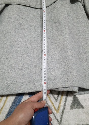 Gri çift düğmeli kadın kaban - Görsel 18